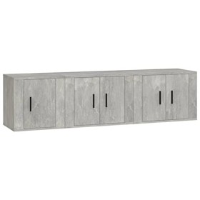 JUNZAI Ensemble de Meubles TV 3 pcs Gris béton Bois dingénierie,Meuble TV,Table Basse Salon Meuble TV,Table Basse LED Couleu