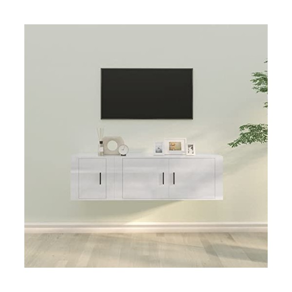 JUNZAI Ensemble de Meubles TV 2 pcs Blanc Brillant Bois dingénierie,Meuble TV,Table Basse Salon Meuble TV,Table Basse LED Co