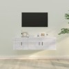 JUNZAI Ensemble de Meubles TV 2 pcs Blanc Brillant Bois dingénierie,Meuble TV,Table Basse Salon Meuble TV,Table Basse LED Co