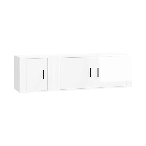 JUNZAI Ensemble de Meubles TV 2 pcs Blanc Brillant Bois dingénierie,Meuble TV,Table Basse Salon Meuble TV,Table Basse LED Co