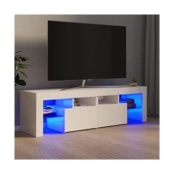 Camerina Meuble TV avec lumières LED Blanc Brillant 140x36,5x40 cm,Meuble TV,Meuble TV Moderne,Meuble de Salon