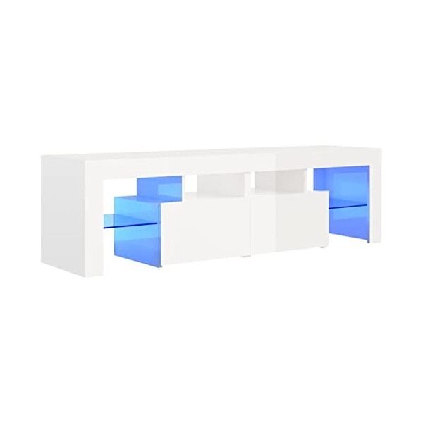 Camerina Meuble TV avec lumières LED Blanc Brillant 140x36,5x40 cm,Meuble TV,Meuble TV Moderne,Meuble de Salon