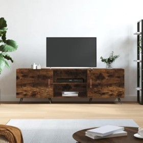 JUNZAI Meuble TV chêne fumé 150x30x50 cm Bois dingénierie,Meuble TV,Table Basse Salon Meuble TV,Table Basse LED Couleurs