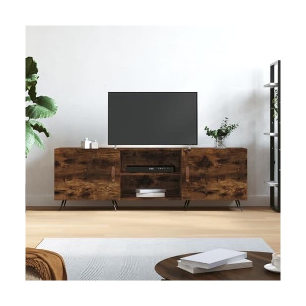 JUNZAI Meuble TV chêne fumé 150x30x50 cm Bois dingénierie,Meuble TV,Table Basse Salon Meuble TV,Table Basse LED Couleurs