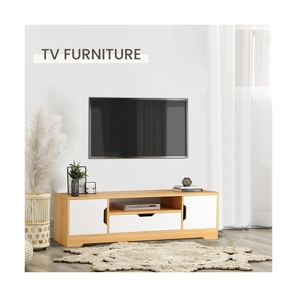 ??????? ???? ?? ??́??́??????,Table de Salon pour Télévision, Meuble de Maison avec 3 Tiroirs et 2 Étagères, Meuble de Support
