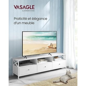 VASAGLE Meuble TV pour Télévision jusquà 80 Pouces, Support Télé, Longueur 178 cm, 3 Tiroirs, 3 Étagères, 40 x 178 x 50 cm, 