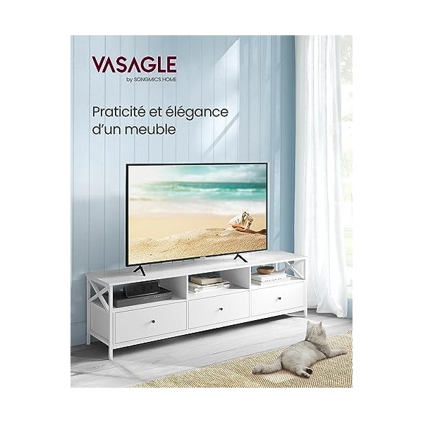 VASAGLE Meuble TV pour Télévision jusquà 80 Pouces, Support Télé, Longueur 178 cm, 3 Tiroirs, 3 Étagères, 40 x 178 x 50 cm, 