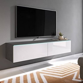 Mobilier-Deco Mara - Meuble TV Contemporain Gris et Blanc avec LED 2 Portes Mara - 140 cm