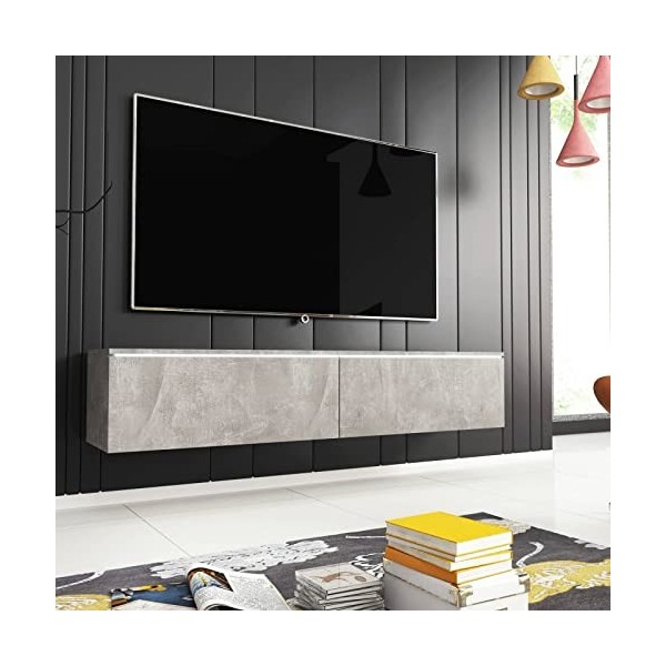 Mobilier-Deco Mara - Meuble TV Contemporain Gris et Blanc avec LED 2 Portes Mara - 140 cm