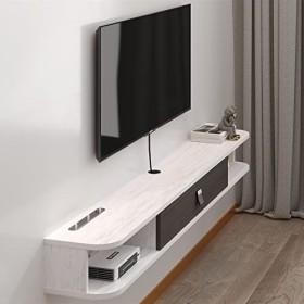 Meuble TV Flottant de 119,8 cm, étagères flottantes avec tiroir, Console multimédia de Divertissement Moderne, Grand Banc TV 