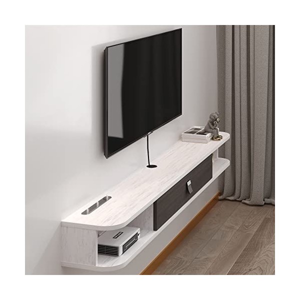 Meuble TV Flottant de 119,8 cm, étagères flottantes avec tiroir, Console multimédia de Divertissement Moderne, Grand Banc TV 