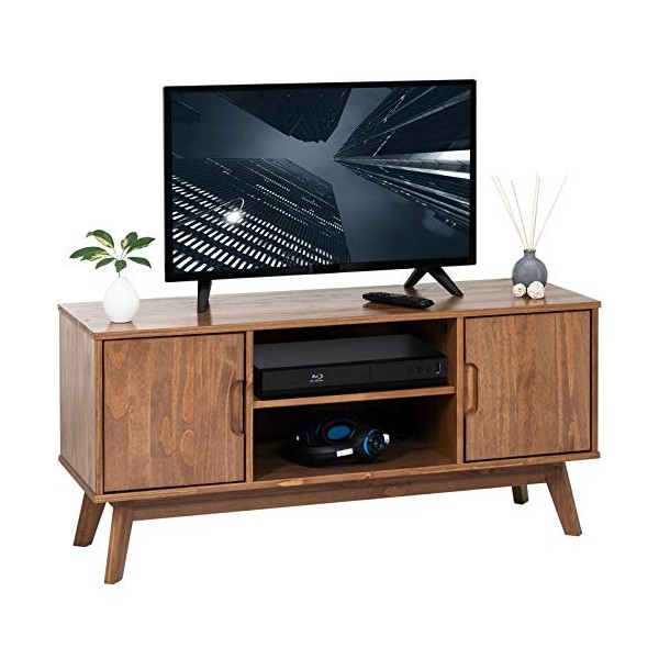 IDIMEX Meuble TV Tivoli Banc télé de 114 cm au Style scandinave Design Vintage Nordique avec 2 Portes et 2 niches, en pin Mas