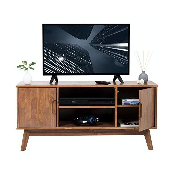 IDIMEX Meuble TV Tivoli Banc télé de 114 cm au Style scandinave Design Vintage Nordique avec 2 Portes et 2 niches, en pin Mas