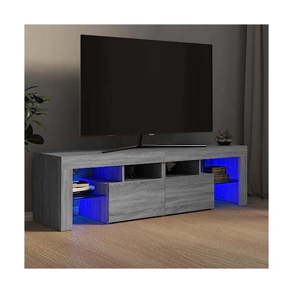 Annlera Meuble TV avec Lumières LED Colorées Sonoma Gris 140x36,5x40 cm Bois dingénierie Moderne Banc TV Maison Salon Grand