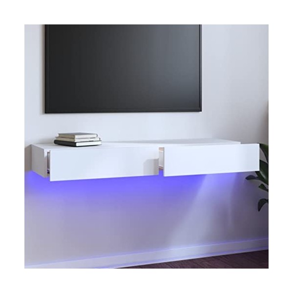 Higsose Meuble TV avec Lumières LED RVB Blanc 120x35x15,5 cm Bois Tendance Armoire Multimédia Résistance à lhumidité Décorat