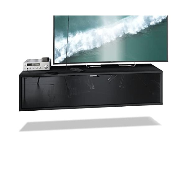 Vladon Meuble TV Lana 120 Armoire Murale lowboard 120 x 29 x 37 cm, Caisson en Noir Mat, façades en chêne Nordique | Grand Ch