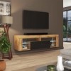 Selsey BIANKO - Meuble TV/Banc TV Suspendu - 140 cm - chêne Lancaster/Noir Brillant - éclairage LED