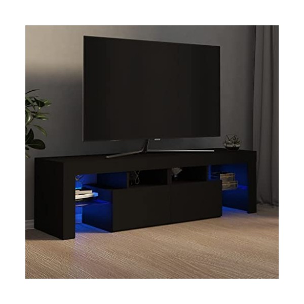 Meuble TV avec LED | Style Contemporain | Rangement matériel télé Audio Video Gaming | 140x35x40cm Noir