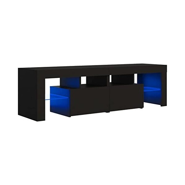 Meuble TV avec LED | Style Contemporain | Rangement matériel télé Audio Video Gaming | 140x35x40cm Noir