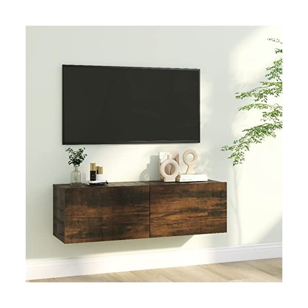 Tidyard Armoire Murale TV de 2 Compartiments Unité TV Meuble Mural TV de Salon Chêne fumé 100x30x30 cm Bois dingénierie