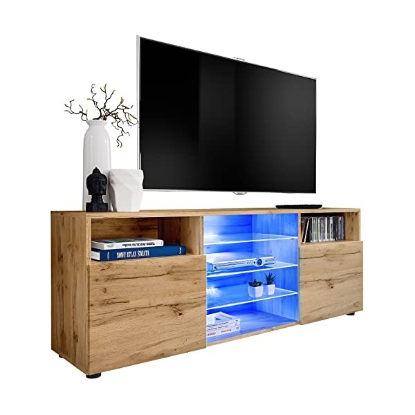 ExtremeFurniture T38 Meuble TV, Carcasse en Wotan Mat/Façade en Wotan Mat sans LED