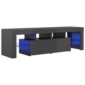 Keyur Meuble TV, Banc TV Buffet Bas Support de Télévision Meuble Télé Meuble TV avec lumières LED Gris Brillant 140x35x40 cm