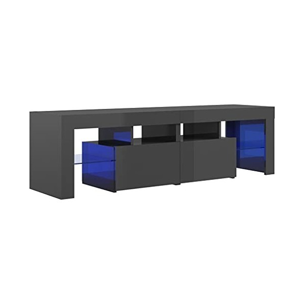 Keyur Meuble TV, Banc TV Buffet Bas Support de Télévision Meuble Télé Meuble TV avec lumières LED Gris Brillant 140x35x40 cm