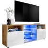 ExtremeFurniture T38 Meuble TV, Carcasse en Wotan Mat/Façade en Blanc Brillant sans LED