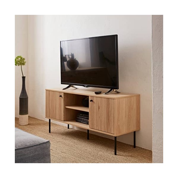 Alices Home - Meuble TV. Braga. Deux Portes. Deux niches. Une étagère. L 120 x l 39 x H 56.2cm