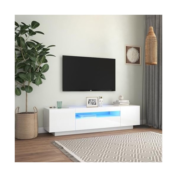 Meuble TV avec lumières LED Blanc Brillant 160x35x40 cm - Meuble Chambre, Support Télé pour Salon Salle à Manger Chambre, Sty