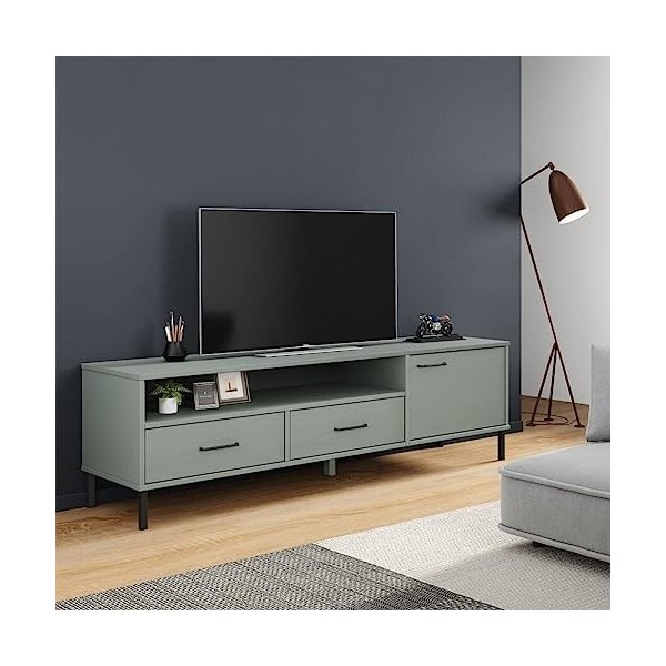 Meuble TV avec Pieds en métal Gris Bois de pin Massif Oslo - Meuble télé, Meuble TV Industriel, Meuble Chambre, Convient pour