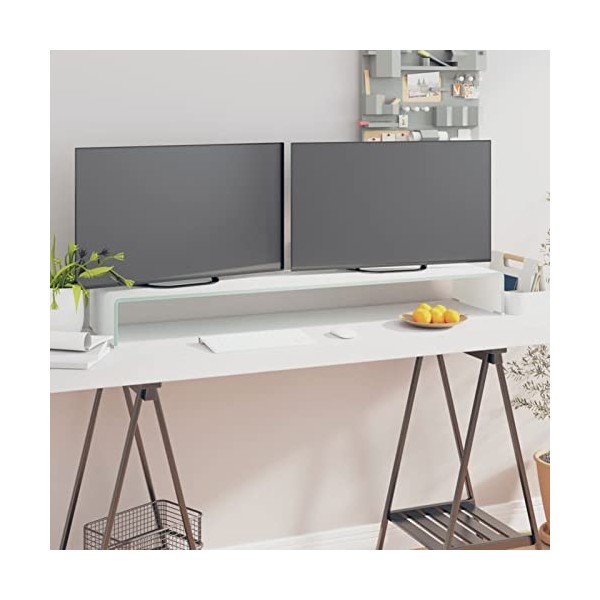 Camerina Meuble TV/Support pour Moniteur 120 x 30 x 13 cm Verre Blanc,Meuble TV,Meuble TV Moderne,Meuble de Salon