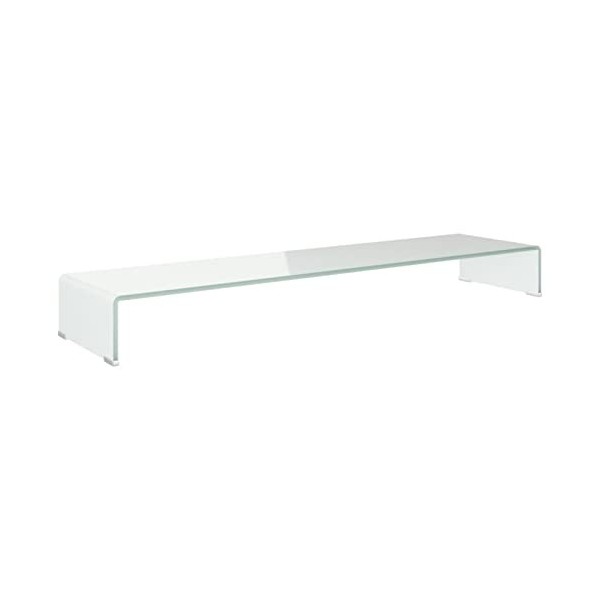 CIADAZ Meuble TV/Support pour Moniteur 120 x 30 x 13 cm Verre Blanc,Meuble TV,Meuble TV Moderne,Meuble de Salon