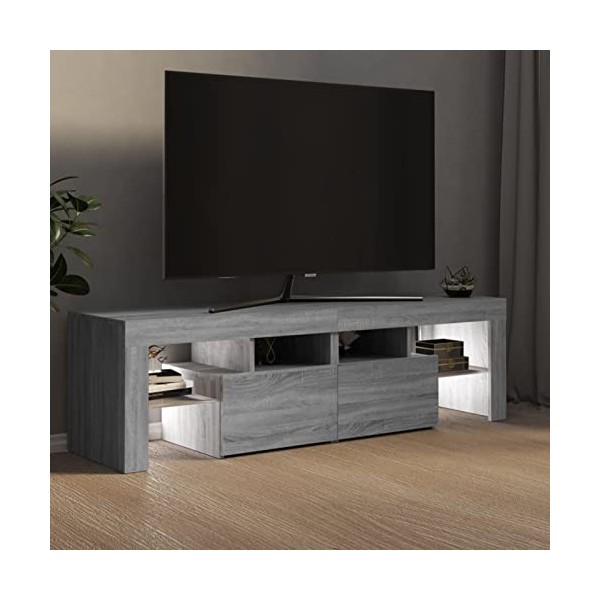 Tidyard Meuble TV avec éclairage LED, meuble TV moderne, meuble TV moderne, meuble TV pour salon, gris Sonoma 140 x 36,5 x 40