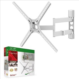 Barkan Blanc Support TV Mural pour écrans 13-65 Pouces, Inclinable et orientable, Mouvement Complet, Plats & incurvés ecran, 