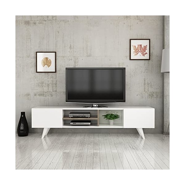 [en.casa] Meuble TV de Salon à 2 Portes Support Banc Télé avec Espaces de Rangement Panneau de Particules Plastique 40 x 160 