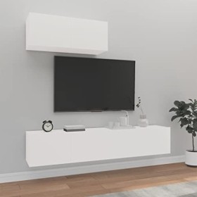 vidaXL Ensemble de Meubles TV 3 pcs Centres de Divertissement Armoires Multimédia Meubles de Salle de Séjour Intérieur Blanc 