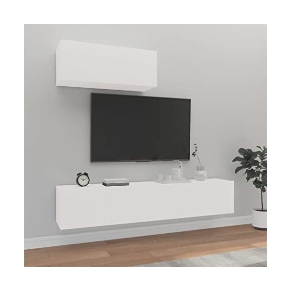 vidaXL Ensemble de Meubles TV 3 pcs Centres de Divertissement Armoires Multimédia Meubles de Salle de Séjour Intérieur Blanc 