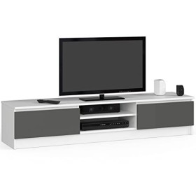 ADGO RTV K160 CLP Meuble TV avec 2 placards et 2 étagères 160 x 33 x 40 cm Blanc / Gris
