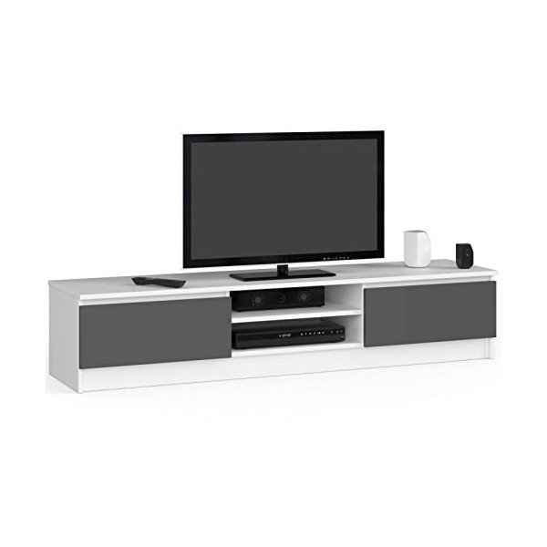 ADGO RTV K160 CLP Meuble TV avec 2 placards et 2 étagères 160 x 33 x 40 cm Blanc / Gris