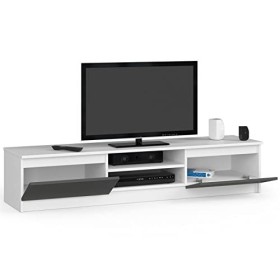 ADGO RTV K160 CLP Meuble TV avec 2 placards et 2 étagères 160 x 33 x 40 cm Blanc / Gris
