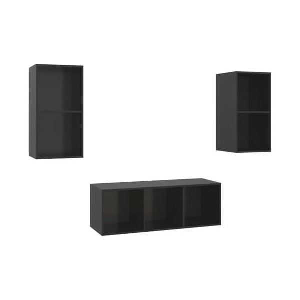 Ensemble de Meuble TV 3 pcs Noir Brillant Aggloméré - Meuble Chambre, Support Télé pour Salon Salle à Manger Chambre, Style I