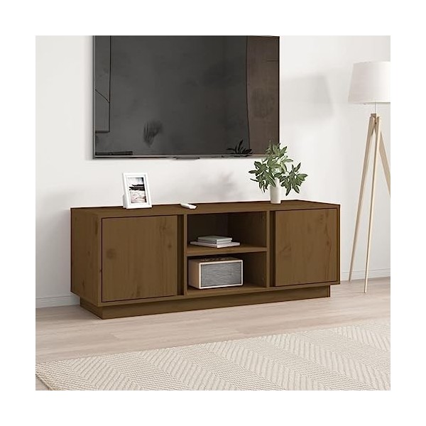 FIRBNUS Meuble TV Marron Miel 110x35x40,5 cm Bois de Pin Massif Armoire TV Salon Classique Armoire Média Grand Espace de Rang