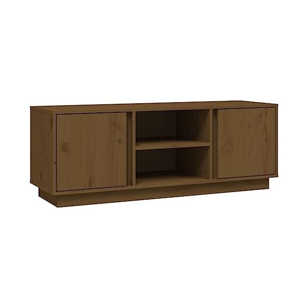 FIRBNUS Meuble TV Marron Miel 110x35x40,5 cm Bois de Pin Massif Armoire TV Salon Classique Armoire Média Grand Espace de Rang