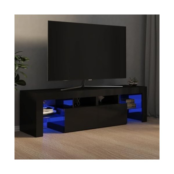 Meuble TV avec lumières LED noir brillant 140x36,5x40 cm
