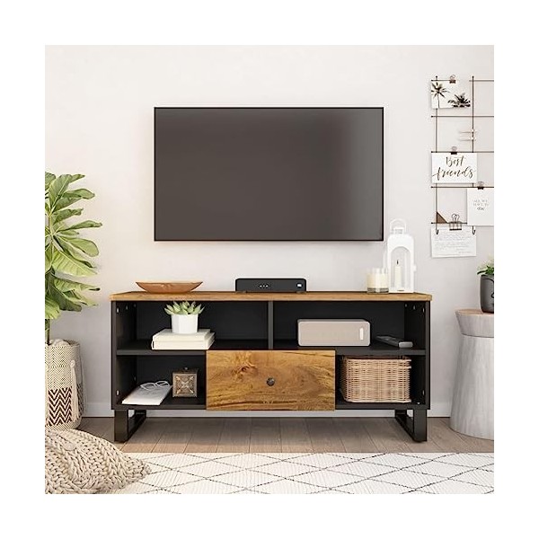 FAMIROSA Meuble TV 100x33x46 cm Bois de manguier et dingénierie 20.31KG