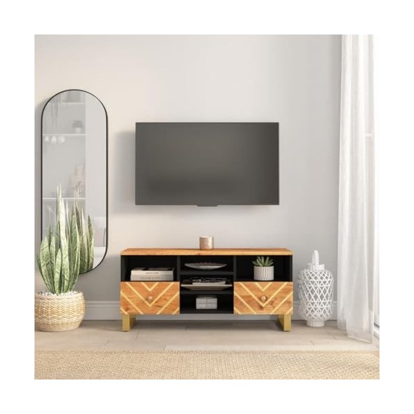 Générique Meuble TV Marron et Noir 100x33,5x46 cm Bois Massif de manguier,24.1 KG,356801, Meubles, Meubles TV