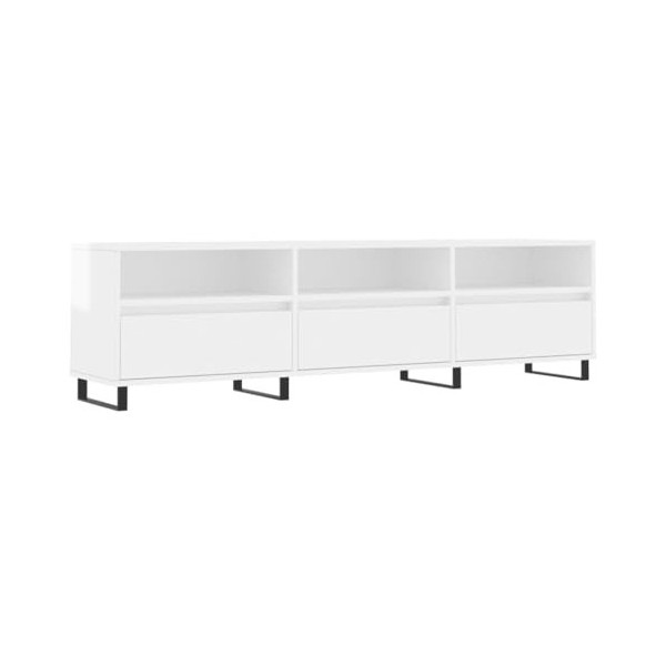 heybb Meuble TV Blanc Brillant 150x30x44,5 cm Bois dingénierie,Meuble TV,Table TV,Ensemble Meuble TV