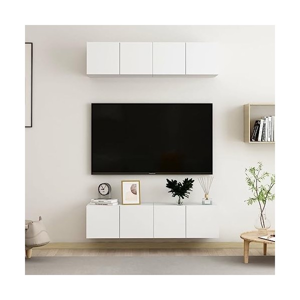 Générique Meubles TV 4 pcs Blanc 60x30x30 cm Aggloméré,40 KG,3074450, Meubles, Meubles TV