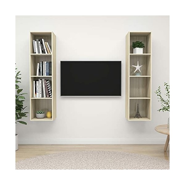 Camerina Meubles TV muraux 2 pcs Chêne Sonoma Aggloméré,Meuble TV,Meuble TV Moderne,Meuble de Salon